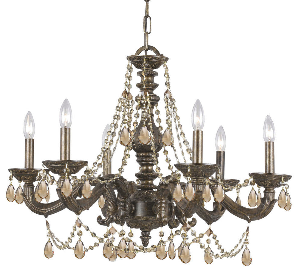 Paris Market 6 Light Golden Teak Crystal Bronze Chandelier
