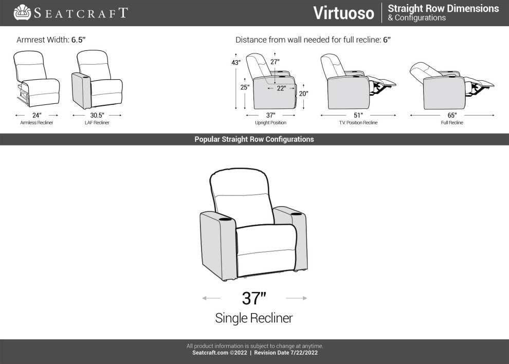 Seatcraft Virtuoso Home Theater Seating, Brown, Row of 1