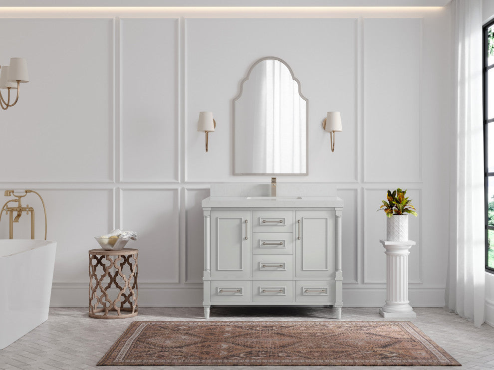Aberdeen 42 Single Sink Bath Vanity in Coventry Gray 2" Carrara Quartz