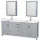 80"DBL Bathroom Vanity Gray, White Cult. Marble Countertop, Sinks, Med. Cabinets
