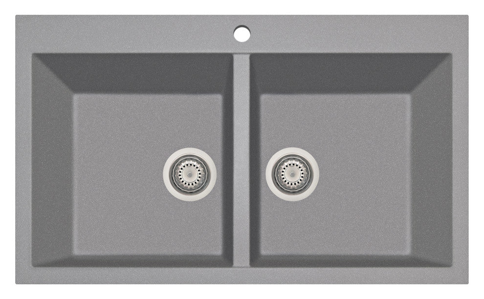 Elegance 34" Drop-In Double-Bowl Granite Sink, Titanium