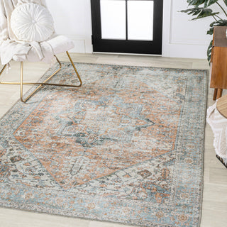 Armae Distressed Chenille Machine-Washable Rug, Terra/Blue, 5 X 8