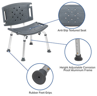 300 Lb. Capacity, Adjustable Bath and Shower Chair With Extra Large Back, Gray