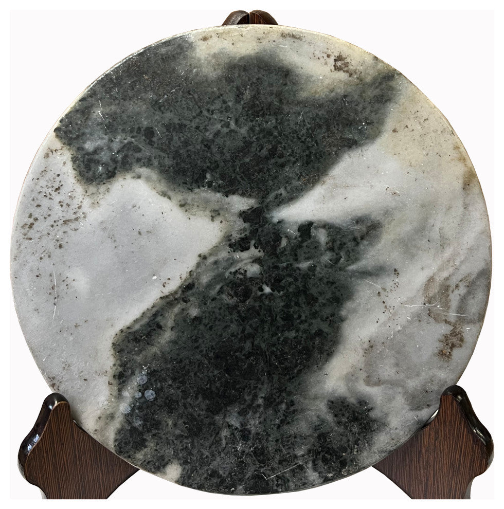 Chinese Natural Dream Stone Round White Fengshui Plaque Display Hws2263