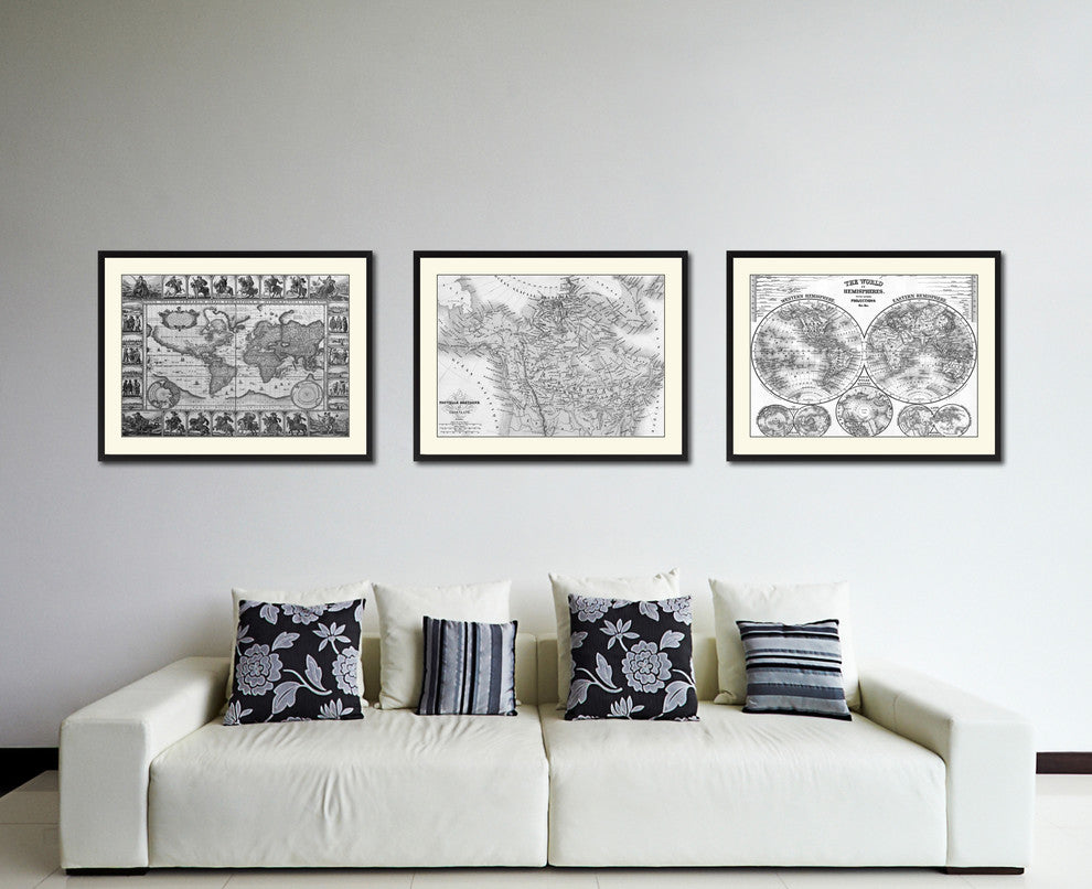 Canada Alaska Vintage B&W Map Canvas Print, 28"x37"