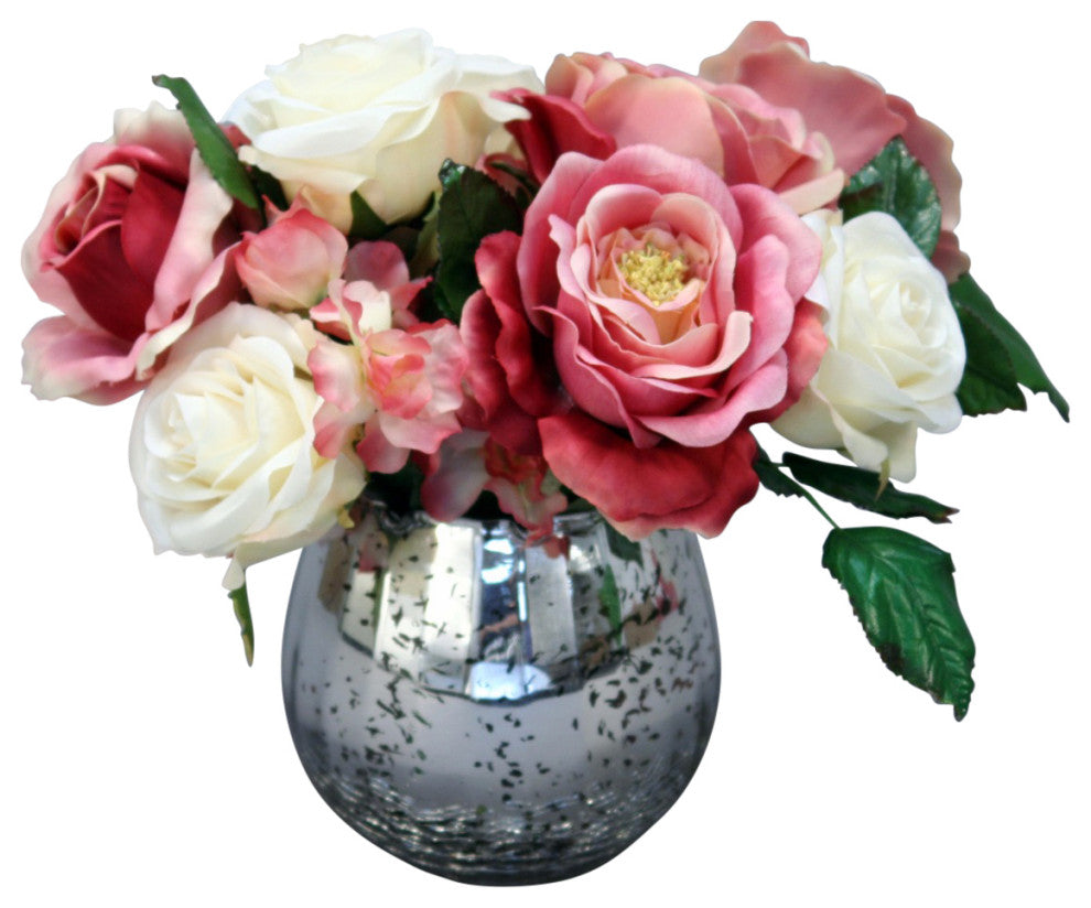 WaterlookÂ® Pink and White Roses in Mercury Glass