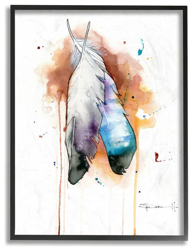 Bird Feathers Abstract Watercolor Painting, 24"x30"