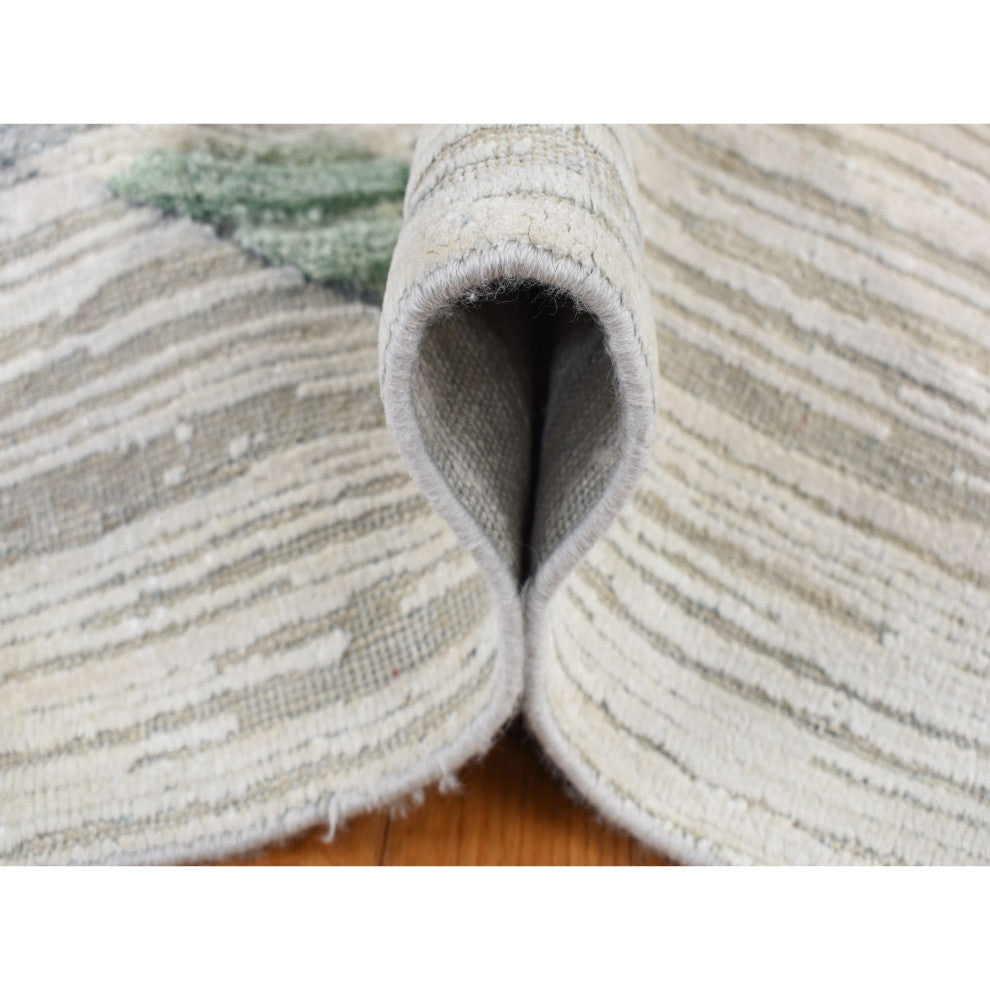 Ivory Modern Abstract Design Pure Silk With Wool Hand Knotted Rug 9'x12'