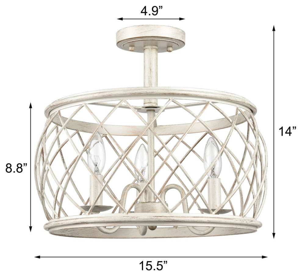 Farmhouse 3-Light Drum Semi Flush Mount Ceiling Light, Beige