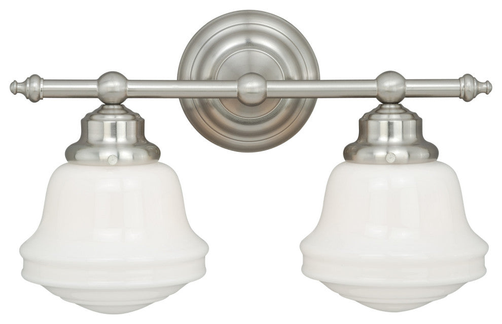Huntley 2-Light Vanity Milk Glass Satin Nickel
