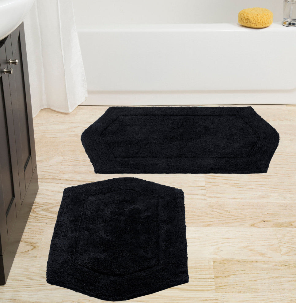 Waterford Collection Tufted Non-Slip Bath Rug, 2 Piece Set, Black