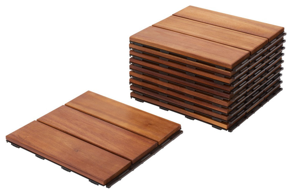 Safavieh Outdoor Manila Wooden Floor Tile- 3 Slats-Acacia Natural