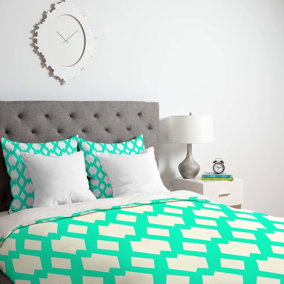 Deny Designs Lisa Argyropoulos Daffy Lattice Aqua Duvet Cover - Lightweight