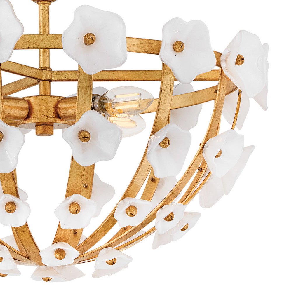 Fredrick Ramond Azalea Medium Semi-Flush Mount, Distressed Brass