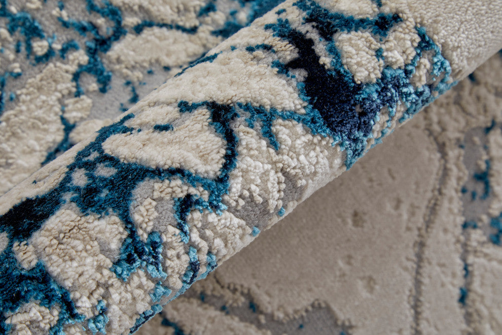 Weave & Wander Armada Modern Ivory/Blue Rug, 2'10"x7'10"