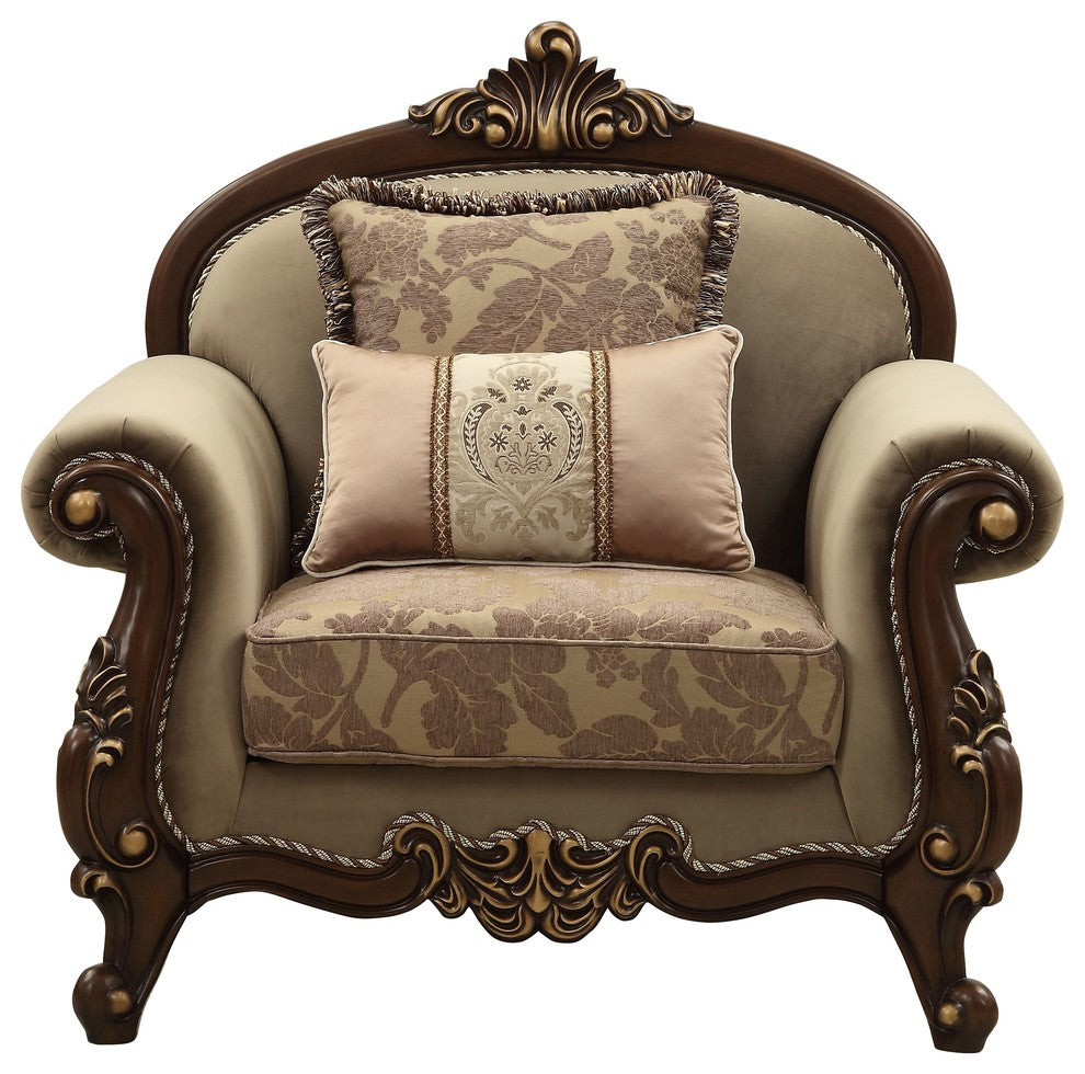 ACME Mehadi Chair with 2 Pillows, Fabric and Walnut