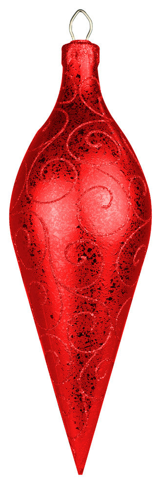 Wl-Fin-A-16-Re - 16" Finial Ornament Red With Red Glitter Swirl