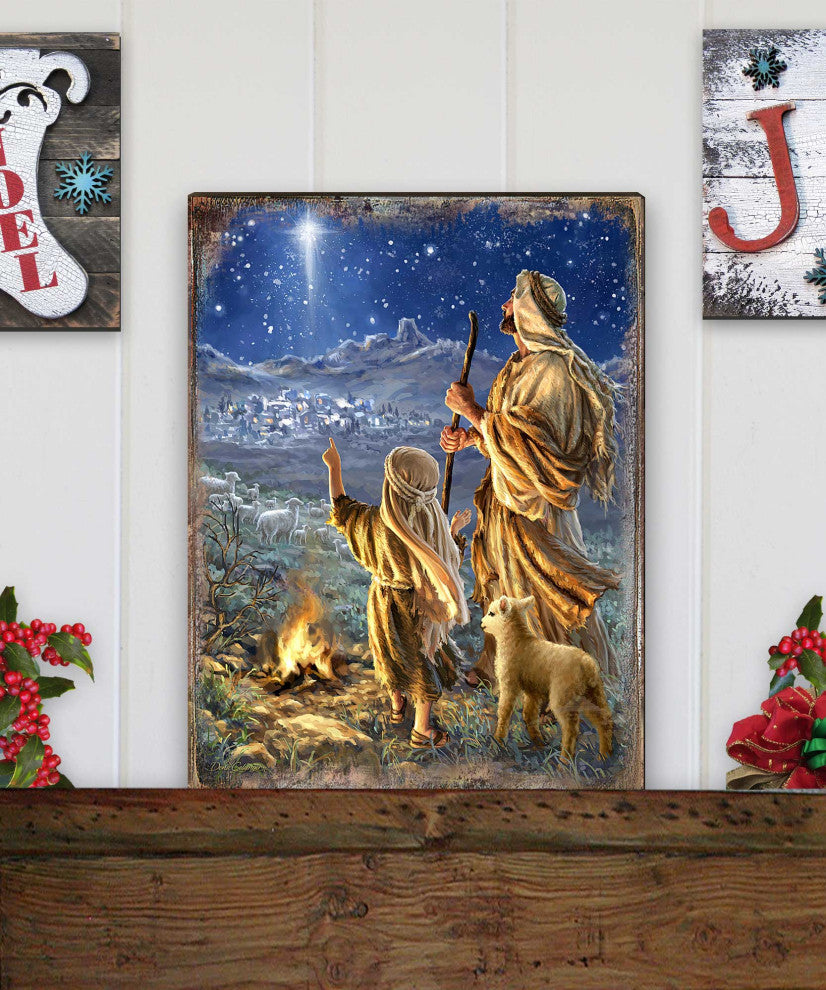 Shepherds Keeping Watch Wooden Block, 48 X 36