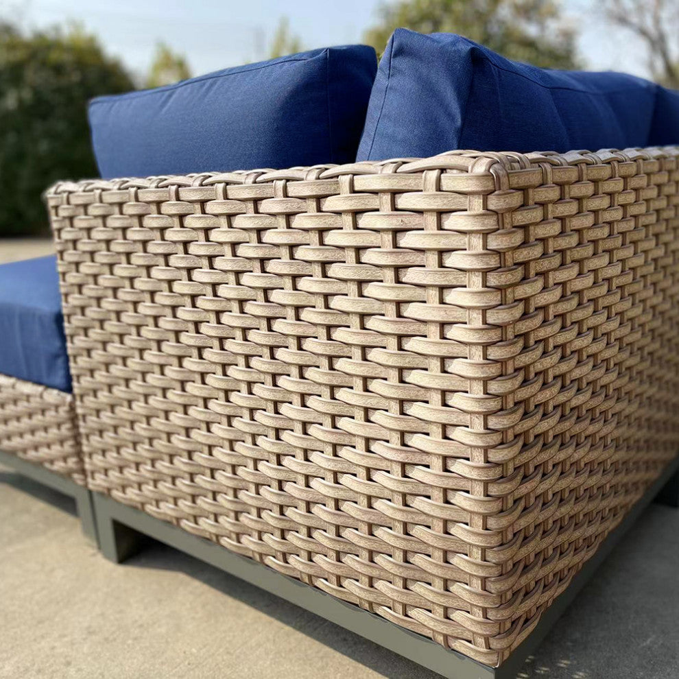 Delta 7-Piece Wicker Outdoor Sectional with Cushions, Spectrum Indigo Acrylic