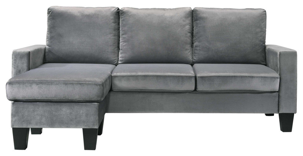 Jessica 77 in. W Flared Arm Velvet L Shaped Sofa, Gray