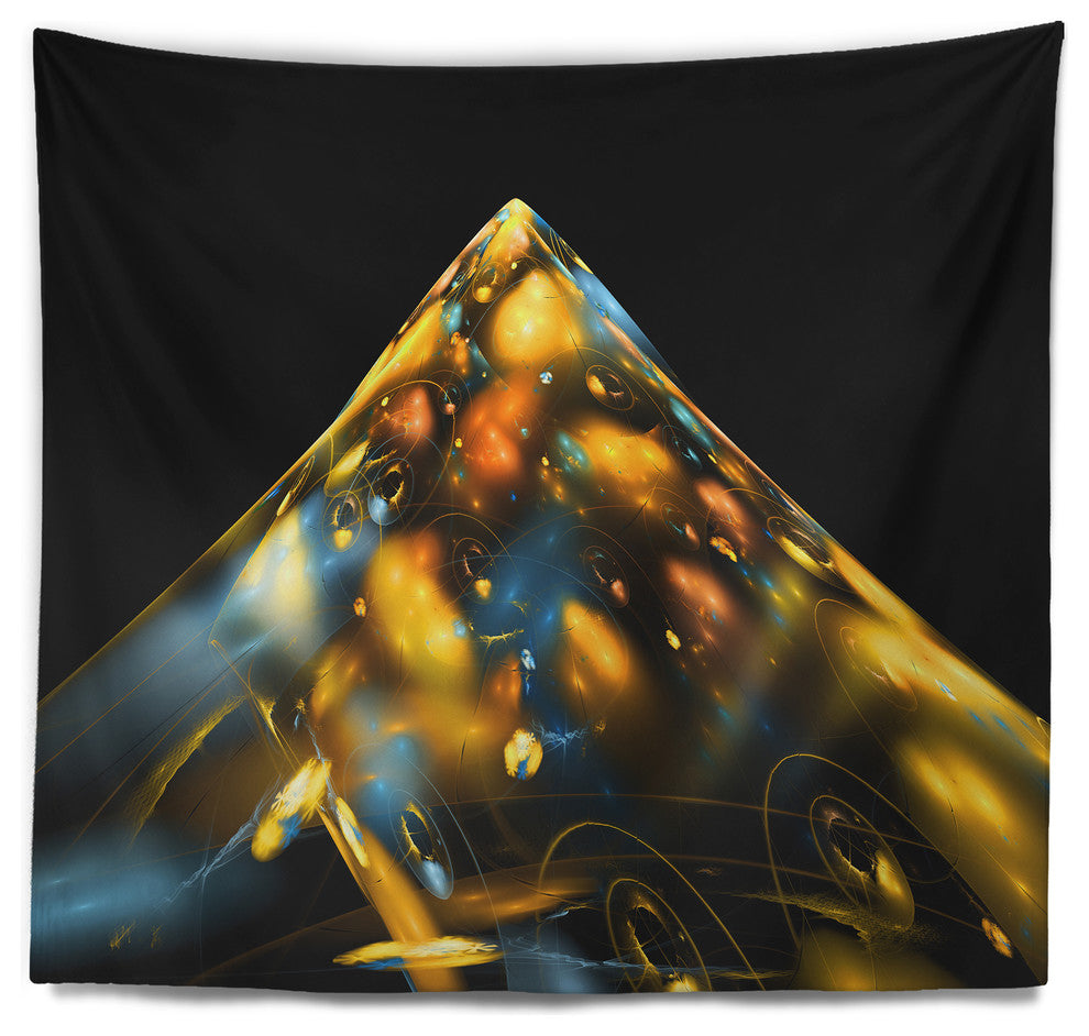 Fractal Golden Blue Structure Contemporary Wall Tapestry, 39"x32"