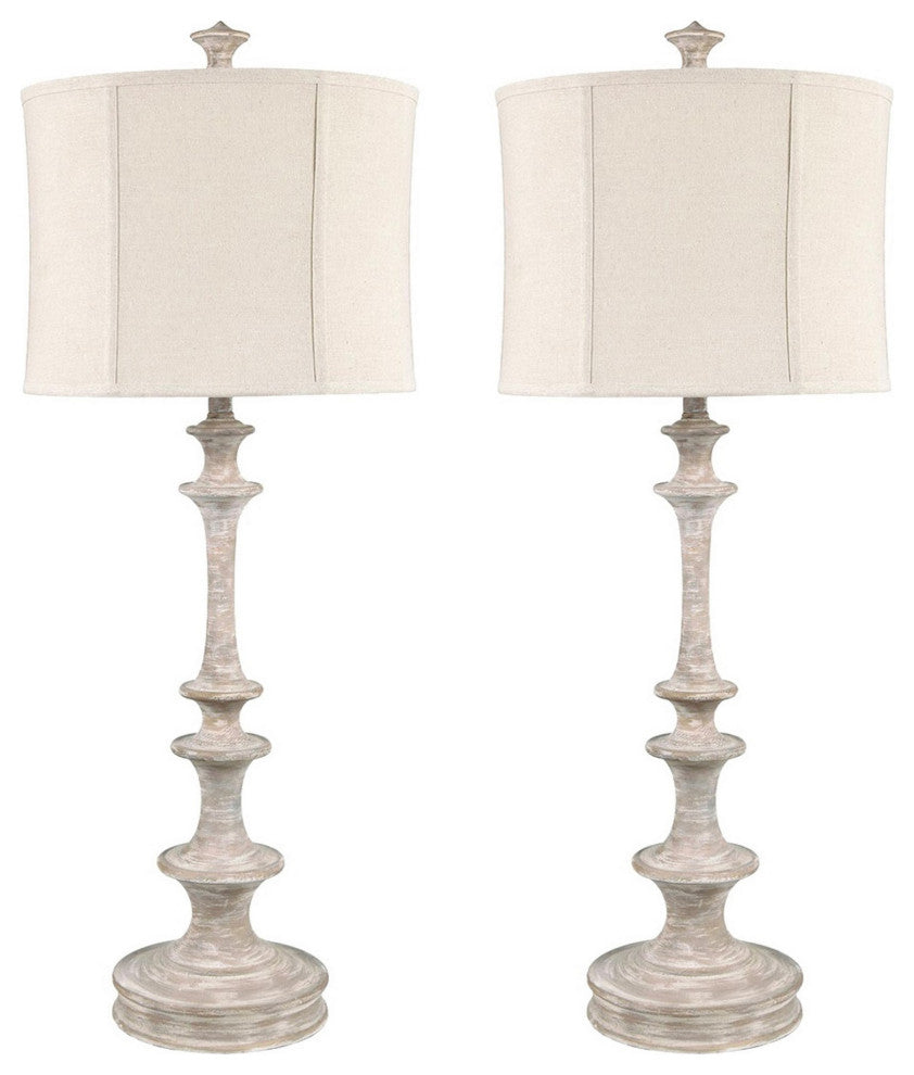 41.5"H White Resin Table Lamps With Oatmeal Drum Shade, Set of 2