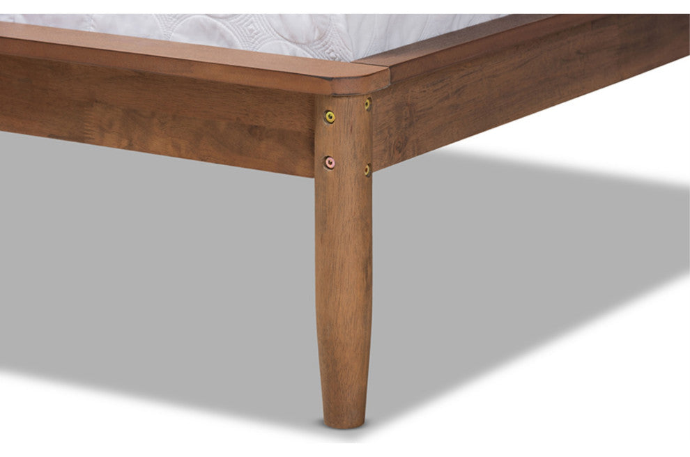 Helsa Dark Gray Fabric Upholstered And Walnut Finished Queen Size Platform Bed