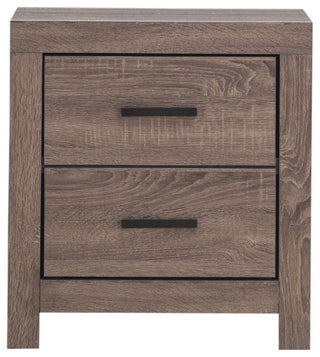Transitional Nightstand, 2 Storage Drawers With Dark Bronze Pulls, Barrel Oak