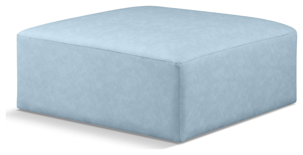 Cube Upholstered Modular Component, Light Blue, Vegan Leather, Ottoman