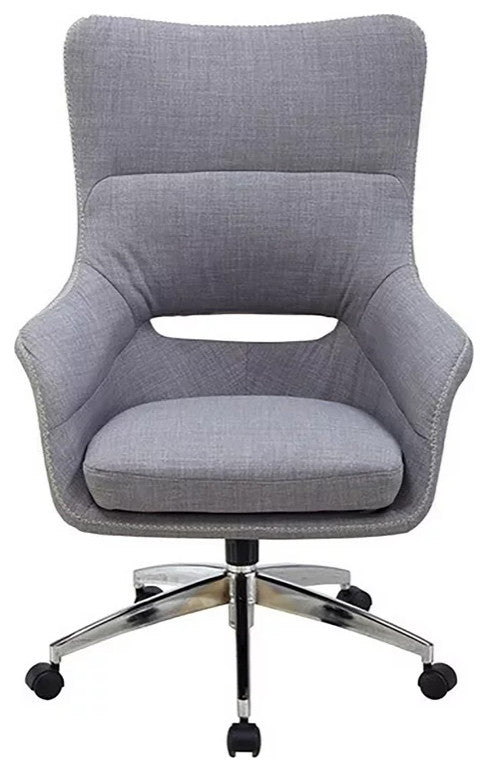 Unique Retro Modern Office Chair, Cushioned Seat With Open High Wingback, Gray