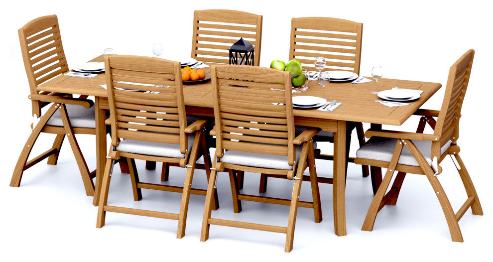 7-Piece Teak Dining Set, 94" Extension Rectangle Table, 6 Ashley Arm Chairs