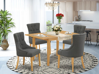 5Pc Dining Set, Rectangle Table, Butterfly Leaf, Four Chairs, Oak