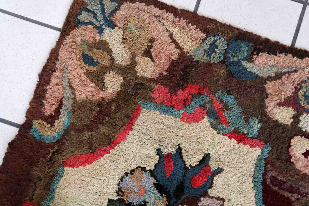 Handmade Antique American Hooked Rug 2'x3.5', 63cmx107cm 1880s