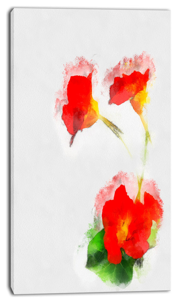 Red Gentiana Alpina Watercolor, Floral Canvas Art Print, 16"x32"
