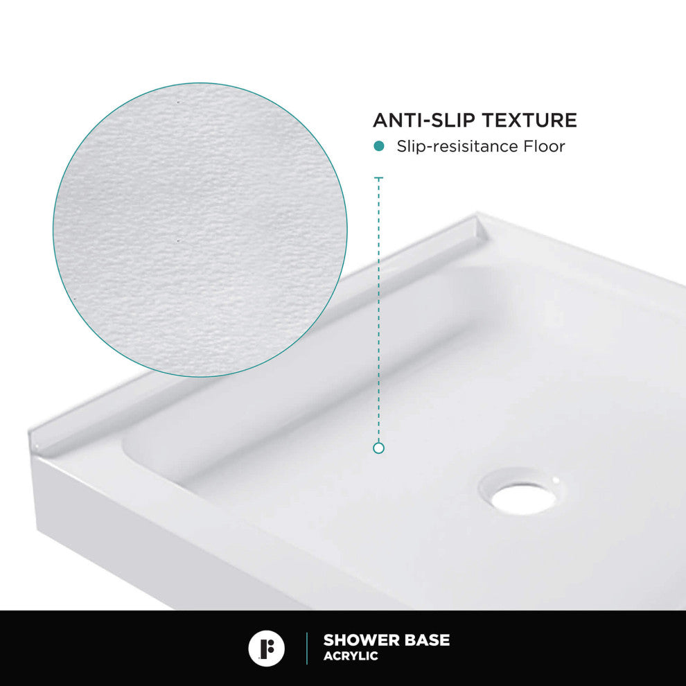 Fine Fixtures Double Threshold Acrylic Shower Base, 30 X 30, Universal
