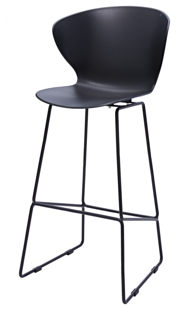 Midcentury Polypropylene Counter Stool With Metal Legs, Set of 2, Black, 30''