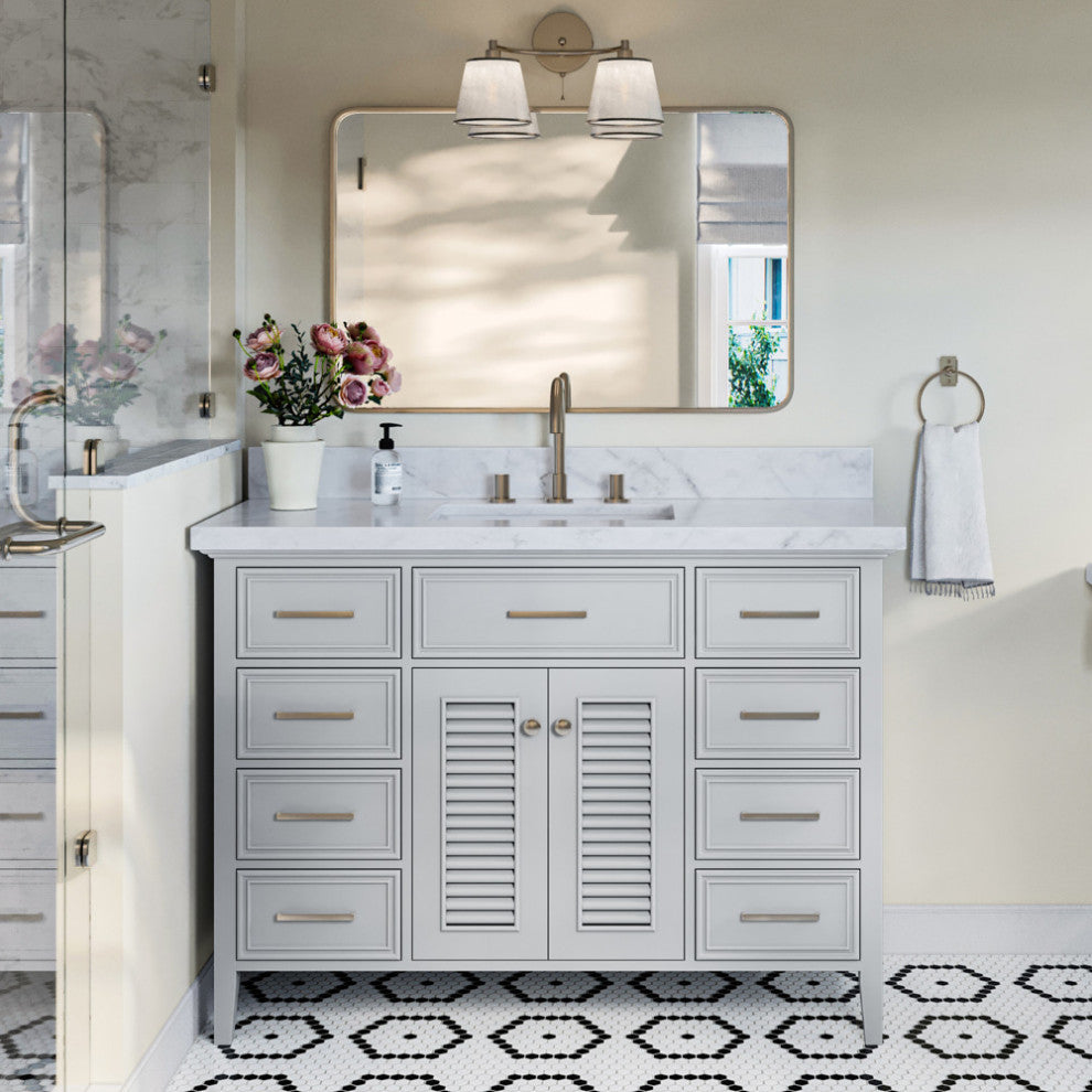 Kensington 49" Bath Vanity Rectangle Sink in Grey With Carrara Marble Top