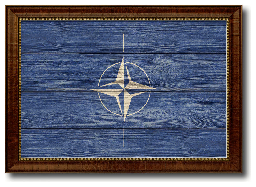 Nato Country Textured Flag Print With Brown Gold Frame, 15"X21"
