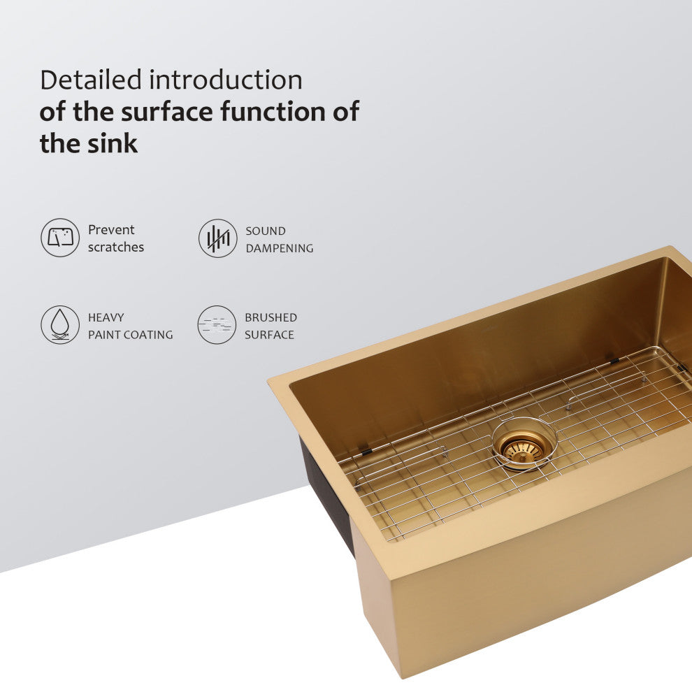 30" x 21" Gold Stainless Steel Single Bowl Farmhouse Apron Kitchen Sink