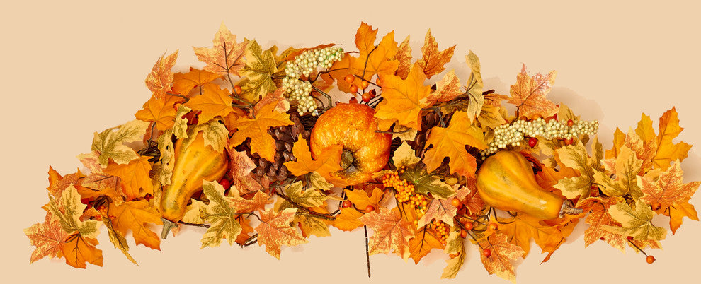 36" Fall Maple Leaf Swag With Pumpkin