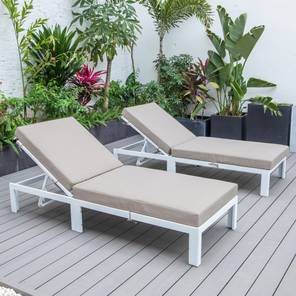 Chelsea White Patio Chaise Lounge Chairs, 2-Piece Set, Beige