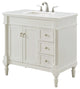 36" Single Bathroom Vanity, Antique White With Ivory White Engineered Marble