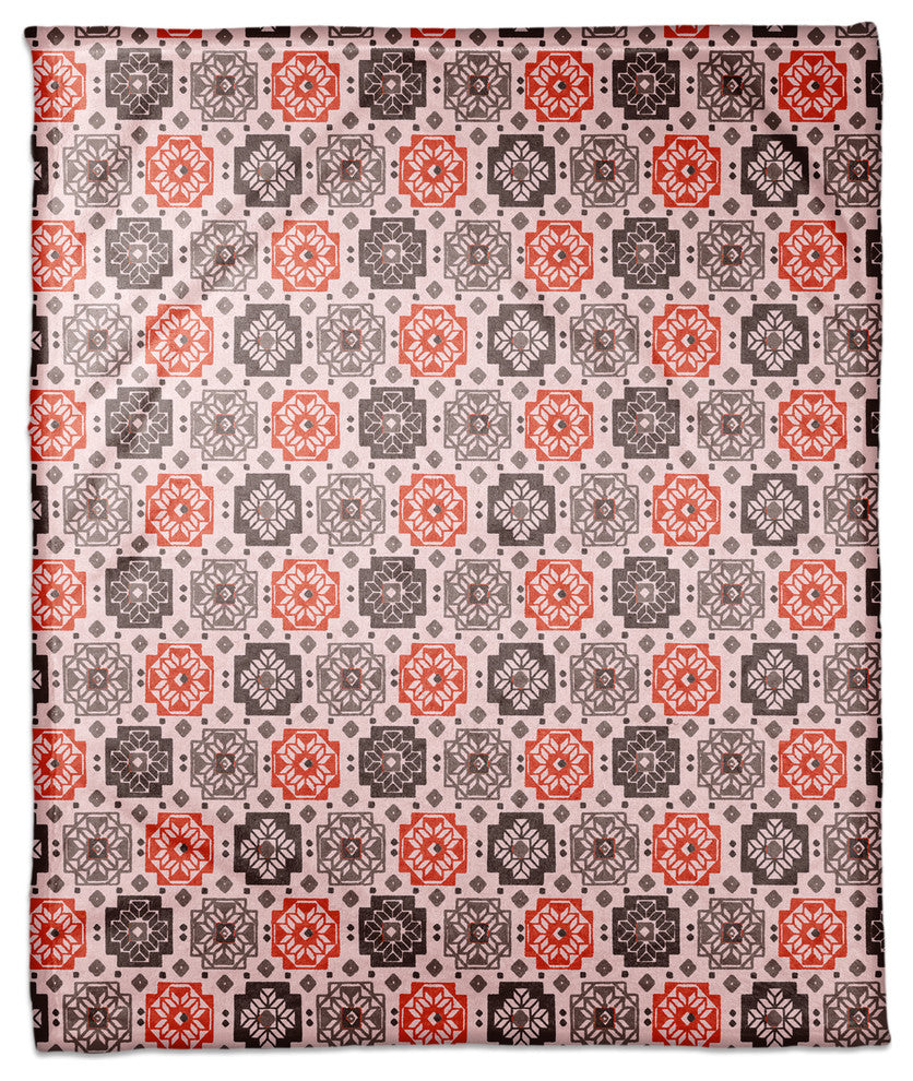 Square Flowers in Red Fleece Blanket