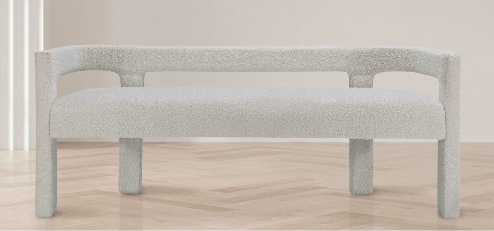 Athena Boucle Fabric Upholstered Bench, Cream, Boucle Fabric