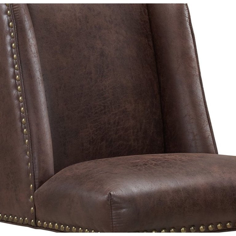 Unique Office Chair, Cushioned Seat & Nailhead Trim Accents, Brown Faux Leather