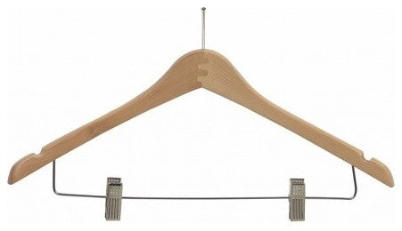 Wooden Anti-Theft Security Curved Combo Hanger with Natural Finish, Box of 100