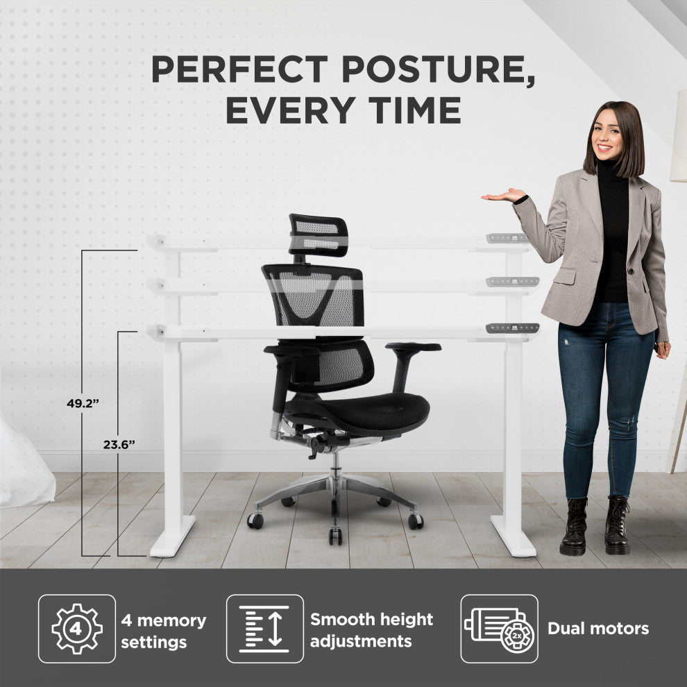 Rise Up Electric Adjustable Height, Width Standing Desk Frame 2 Motors, White