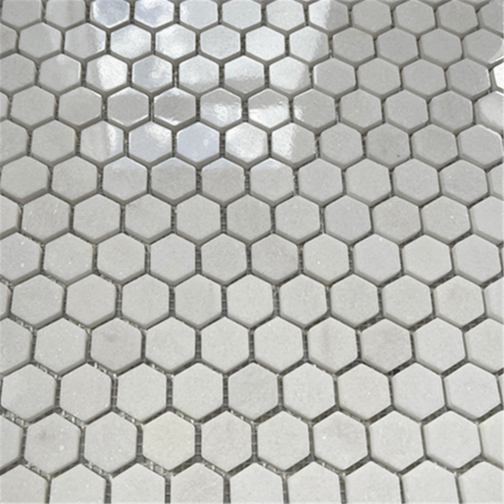 Thassos White Marble Hexagon Mosaic Tile 1 inch Polished, 1 sheet