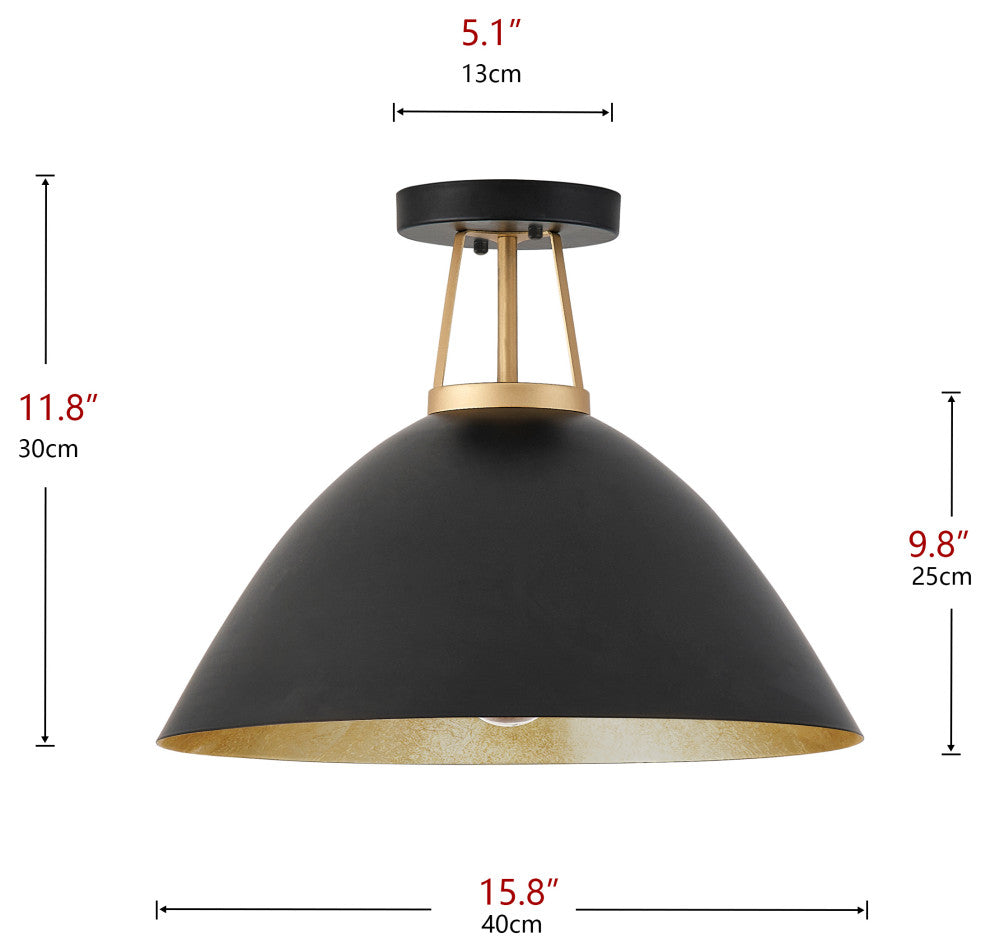 Farmhouse Gold Leaf Inside Semi Flush Mount Ceiling Light, Black
