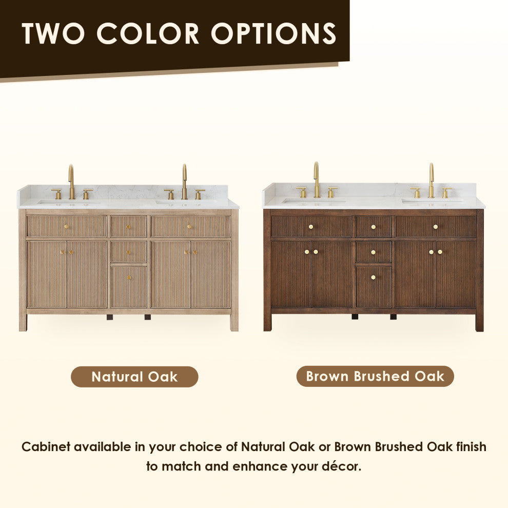 Cerrito Bathroom Vanity, Brown Brushed Oak, 60" Double, With Mirror